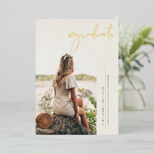 Boho Minimalist Calligraphy Arch Photo Graduation Foil Invitation