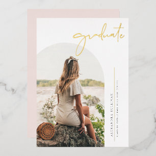 Boho Minimalist Calligraphy Arch Photo Graduation Foil Invitation