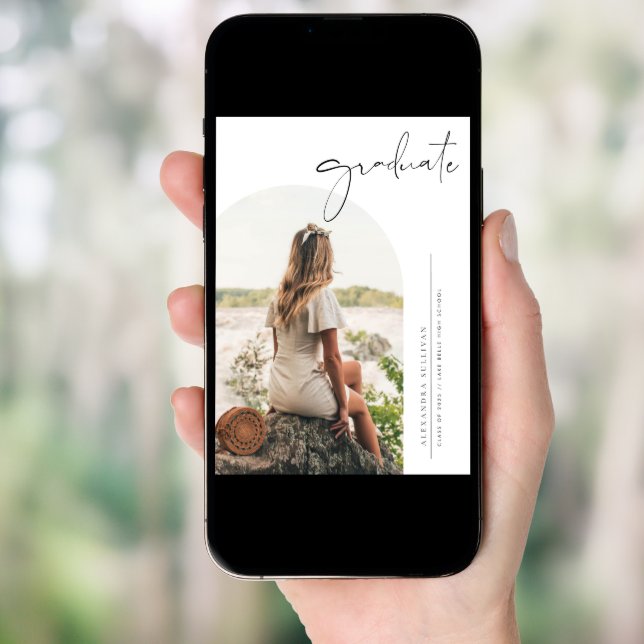 Boho Minimalist Calligraphy Arch Photo Graduation Invitation (Front Digital)