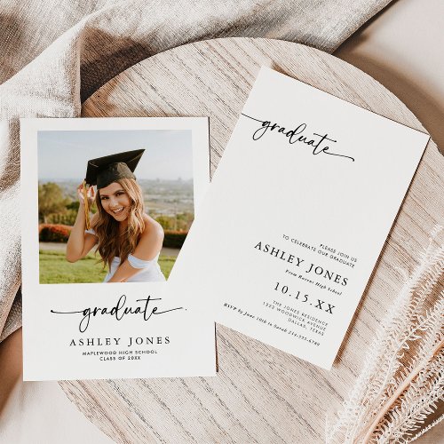 Boho Minimalist Calligraphy Photo Graduation Invitation