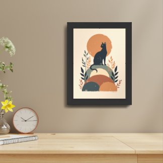 boho minimalist cat wall art