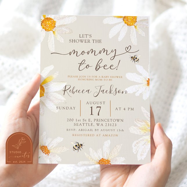Boho Minimalist Daisy Mommy to Bee Baby Shower Invitation (Creator Uploaded)