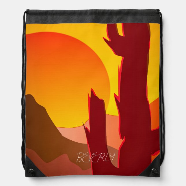 BOHO MINIMALIST DESERT SUNSET GRAPHIC DRAWSTRING BAG (Front)