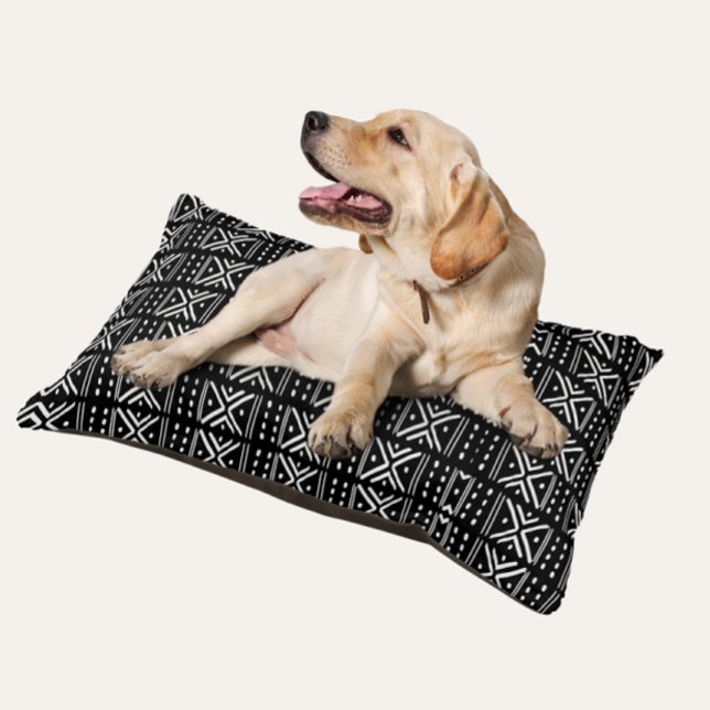 Boho Minimalist Dog Bed - Black Cloth Print (Stylish black minimal dog bed - (Dog not included) Bed not to scale, see dimensions for your dog.)