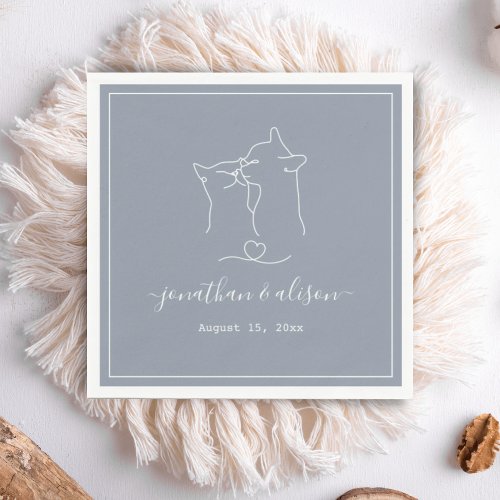 Boho Minimalist Dusty Blue Cat Engagement Wedding  Napkins