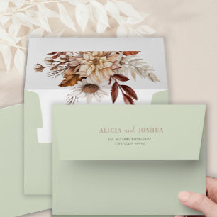 Boho minimalist elegant fall floral green wedding  envelope