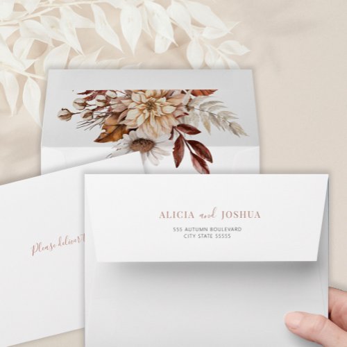 Boho minimalist elegant fall floral wedding  envelope