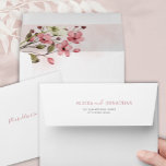 Boho minimalist elegant pink floral wedding  envelope<br><div class="desc">Elegant minimalist typography script bride and groom's names return address personalized wedding envelope in simple dusty pink spring summer garden color with pink blush watercolor floral botanical liner.</div>