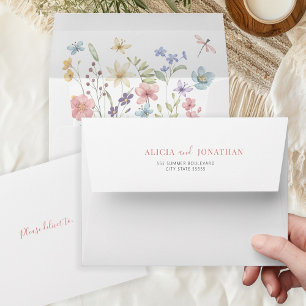 Boho minimalist elegant wildflowers wedding envelope