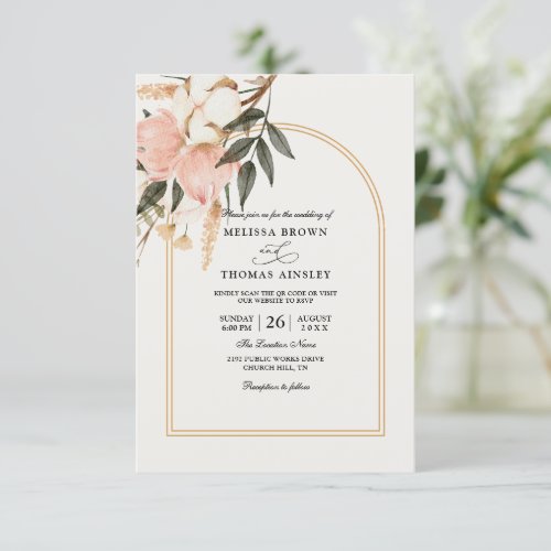 Boho Minimalist Floral Budget Qr Code Wedding Invitation