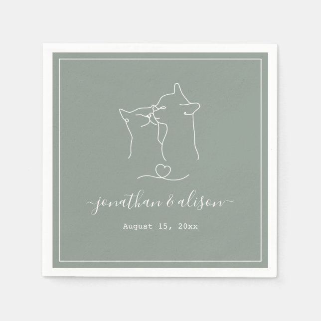 Boho Minimalist Green Sage Engagement Wedding Napkins (Front)