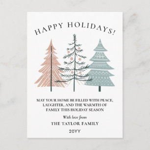 Boho Minimalist Hand Drawn Christmas Trees Holiday Postcard