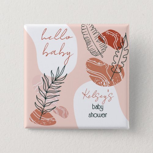 Boho Minimalist Hello Baby Shower Blush Button