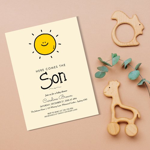 Boho Minimalist Here Comes The Son Baby Shower Invitation