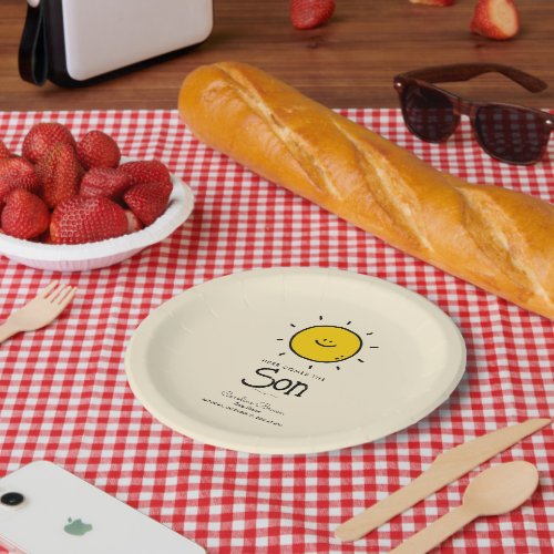 Boho Minimalist Here comes the Sun  Baby Shower  Paper Plates