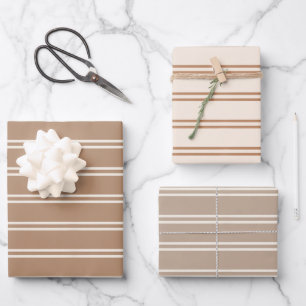 Boho Minimalist Modern Brown Gender Neutral Stripe Wrapping Paper Sheets
