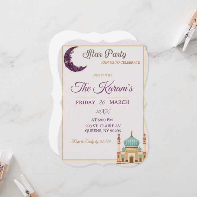 Boho  Minimalist Mosque Ramadan Iftar Party  Invitation (Front/Back In Situ)