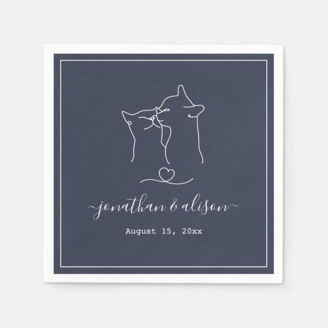 Boho Minimalist Navy Blue Engagement Wedding Napkins (Front)