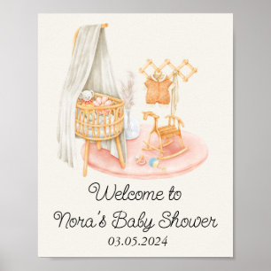Boho Minimalist Nursery Girl Baby Shower Poster