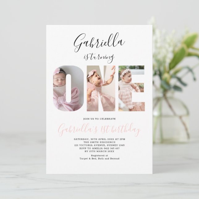 Boho Minimalist One Photo 1st Birthday Invitation (Standing Front)