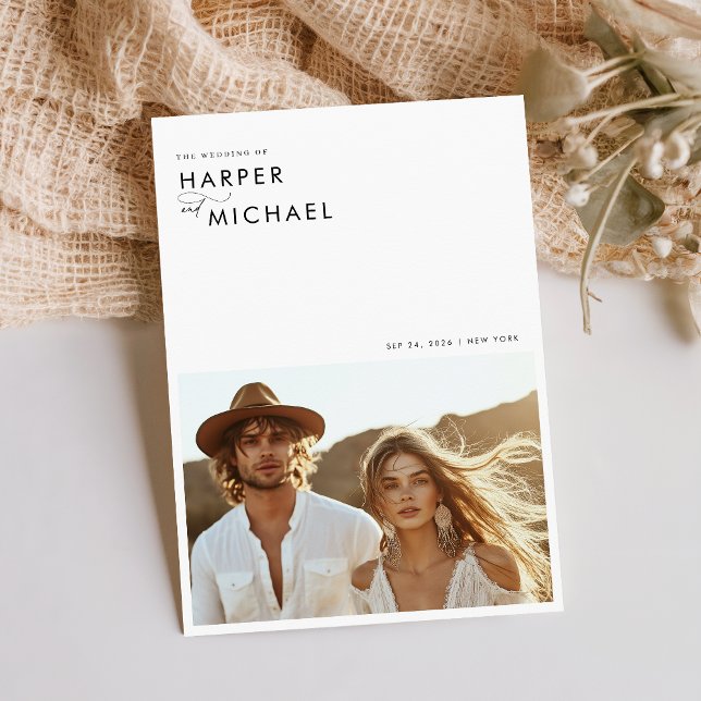Boho Minimalist Photo Wedding Invitation (Creator Uploaded)