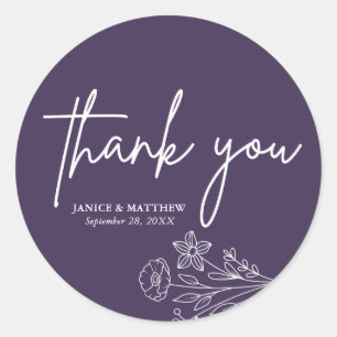 Boho Minimalist Purple Thank You Wedding Favor Classic Round Sticker