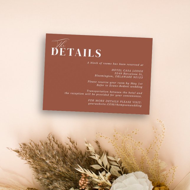 Boho Minimalist Rust Terracotta Wedding Details Enclosure Card (Creator Uploaded)