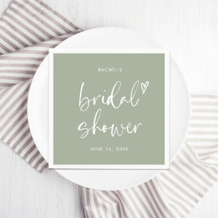 Boho Minimalist Sage Green Bridal Shower Napkins