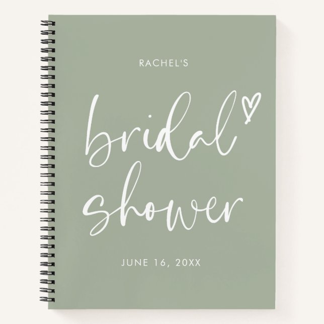 Boho Minimalist Sage Green Script Bridal Shower  Notebook (Front)