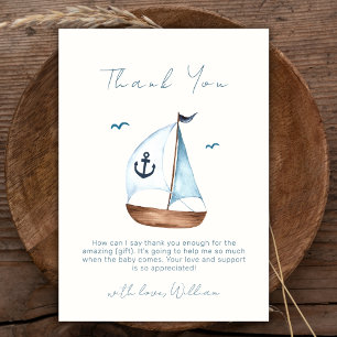 Boho Minimalist Sailboat Anchor Baby Shower Thank You Card