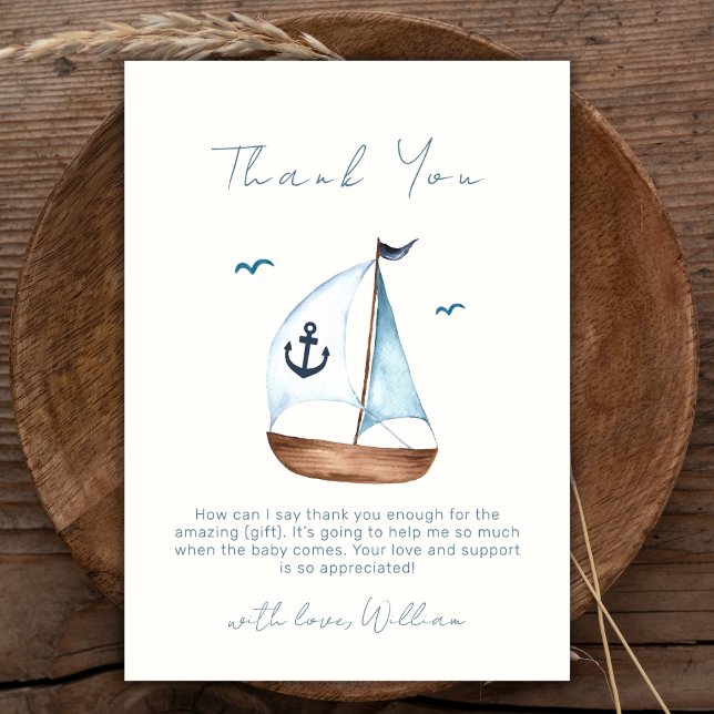 Boho Minimalist Sailboat Anchor Baby Shower  Thank You Card (Boho Minimalist Sailboat Anchor Baby Shower Thank You Card)