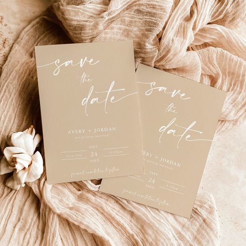 Boho Minimalist Save the Dates  Neutral Modern  Invitation