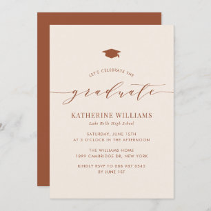 Boho Minimalist Script Terracotta Graduation Party Invitation