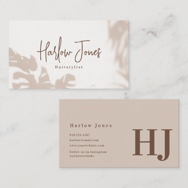 Boho Minimalist Signature Monstera Leaf Shadow Business Card (Front/Back)