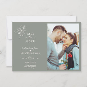 Boho Minimalist Simple Sage Green Photo Wedding Save The Date