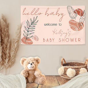Boho Minimalist Terracotta Blush Hello Baby Shower Banner