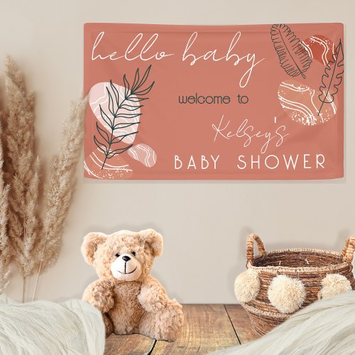 Boho Minimalist Terracotta Blush Hello Baby Shower Banner