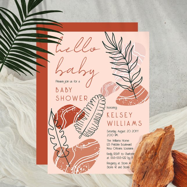 Boho Minimalist Terracotta Blush Hello Baby Shower Invitation (Creator Uploaded)