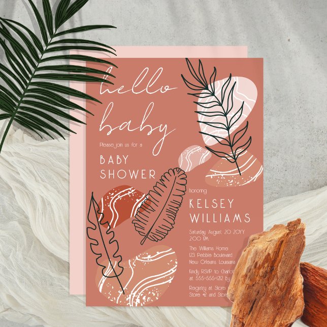 Boho Minimalist Terracotta Blush Hello Baby Shower Invitation (Creator Uploaded)