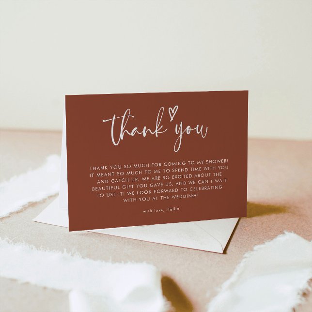 Boho Minimalist Terracotta Bridal Shower Thank You Card (Creator Uploaded)