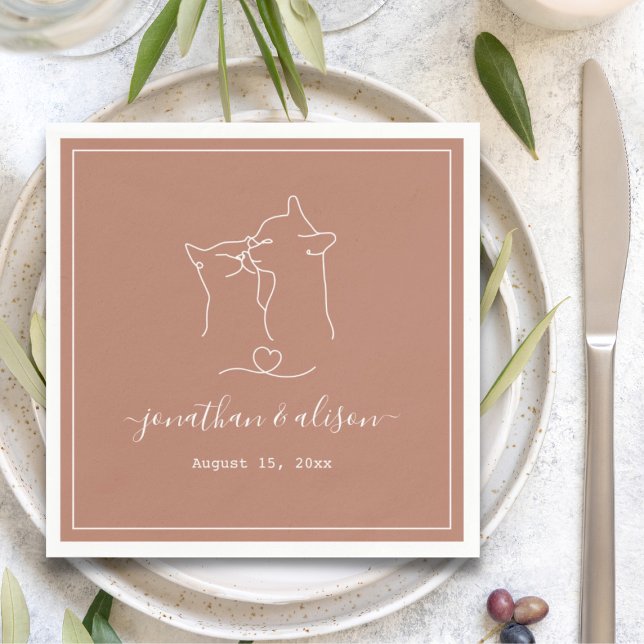Boho Minimalist Terracotta Cats Engagement Wedding Napkins (Creator Uploaded)
