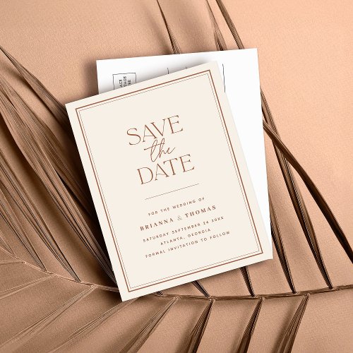 Boho Minimalist Terracotta Save The Date Announcement Postcard