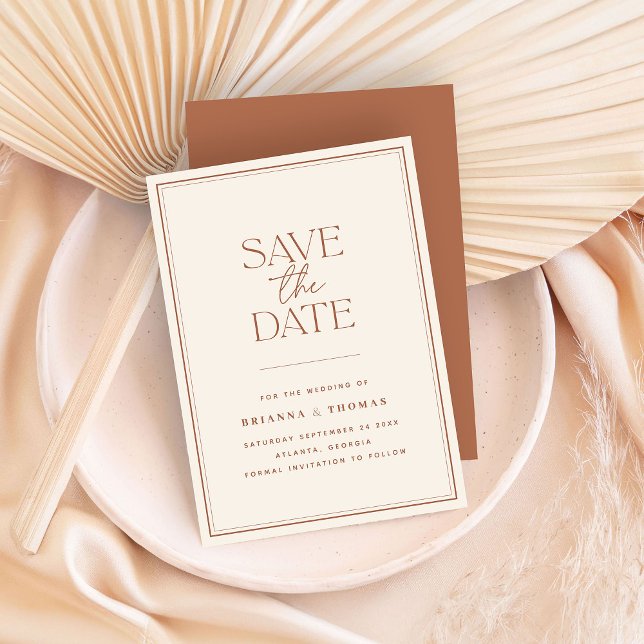 Boho Minimalist Terracotta Save The Date Card (Creator Uploaded)