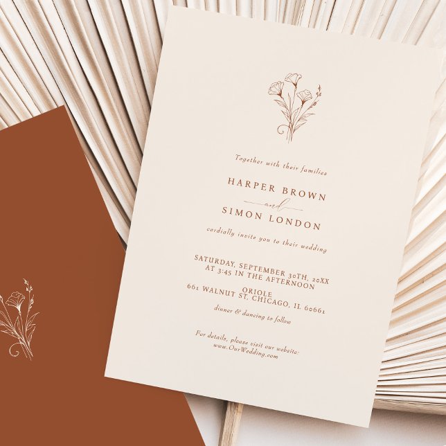 Boho Minimalist Terracotta Wedding Invitation (Creator Uploaded)