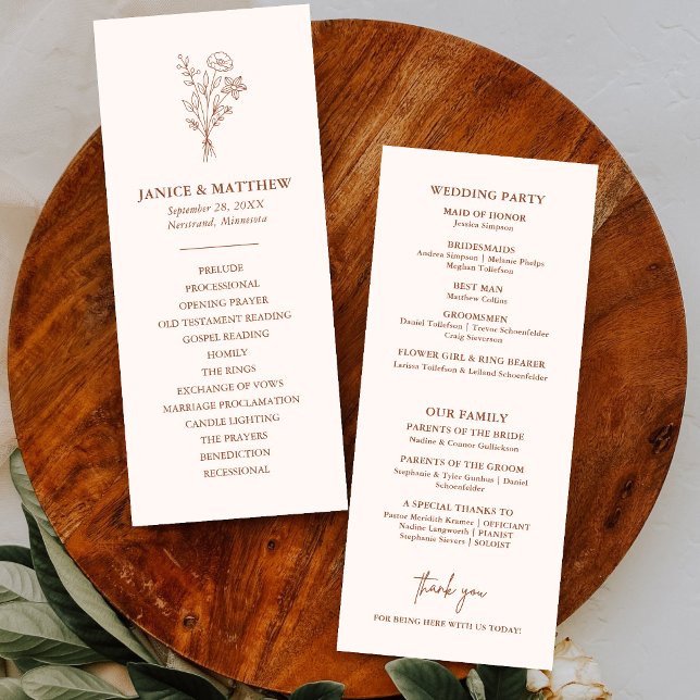 Boho Minimalist Terracotta Wedding Program (Boho minimalist terracotta wedding program guides guests clearly with a warm personalized touch)