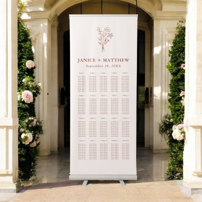 Boho Minimalist Terracotta Wedding Seating Chart Retractable Banner (Boho minimalist terracotta seating chart banner guides guests easily with a warm personalized touch)