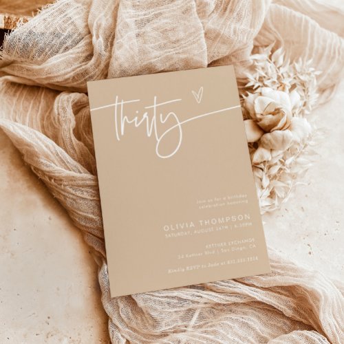 Boho Minimalist Thirtieth Birthday Party  Modern  Invitation