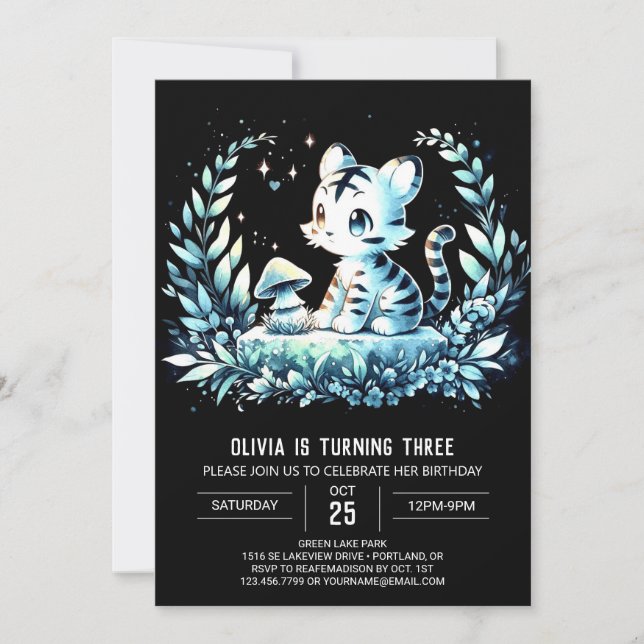 Boho Minimalist Tiger Birthday Invitation (Front)