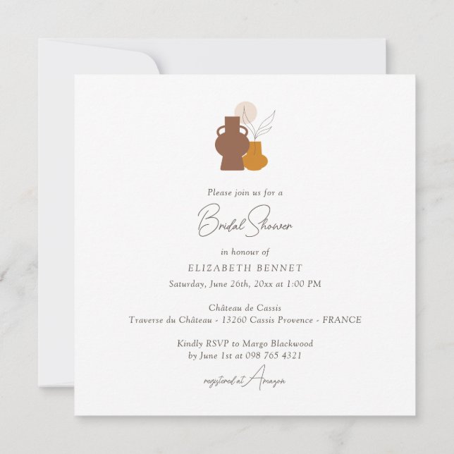 Boho Minimalist Vases Bridal Shower Square Invitation (Back)