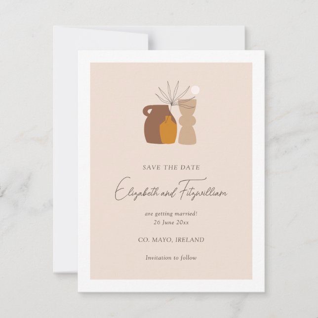 Boho Minimalist Vases Save The Date Card  (Front)